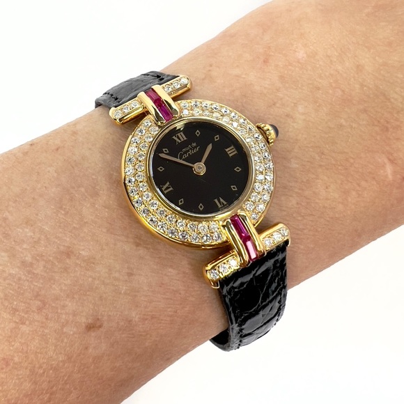 CARTIER VERMEIL COLISEE Quartz 24mm GP Silver .87TCW DIAMONDS & Red Rubies Watch main image 5